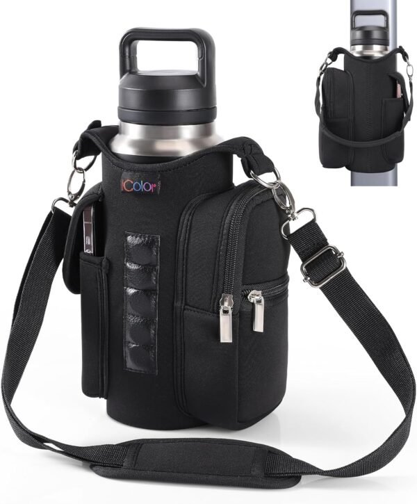 icolor Gym Magnetic Bag Water Bottle Holder Gym Bottle Carrier Bag with Phone Pockets & Handle Shoulder Strap Gym Accessories Organizer for Men Women,5 Built-in Magnets Gym Bag Pouch Sleeve