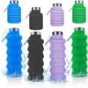 Collapsible Water Bottle,4 Pcs BPA Free Reuseable Silicone Foldable Leakproof 16oz Water Bottles,Portable Lightweight Water Bottles with Carabiner for Travel Gym Camping,Hiking Outdoor Indoor Sports