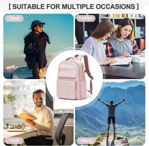 coowoz Travel Backpack for Women Men Mochila de Viaje Laptop Work Backpack Hiking Gym College Backpack Rucksack Travel Essentials Personal Item Travel Bag Carry on Backpack Flight Approved Pink - Image 6