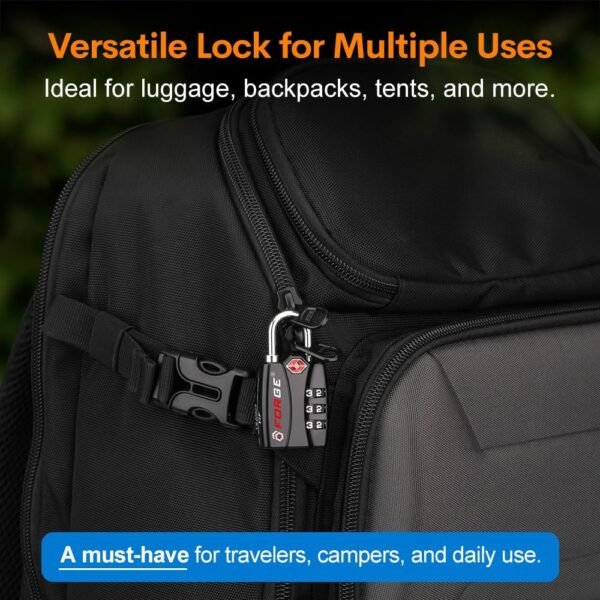 Forge Luggage Locks TSA Approved Black 1 Lock, Small Combination Lock with Zinc Alloy Body, Open Alert, Easy Read Dials, for Travel Suitcase, Bag, Backpack, Lockers. - Image 6