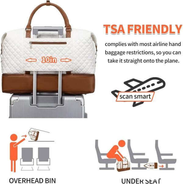 Weekender Bags for Women Overnight Bag with Shoe Compartment and Toiletry Bags Large Travel Duffel Bag Carry On Shoulder Tote with Trolley Sleeve 21" for Weekend Traveling Business Trip, Gym - Image 7