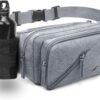 Fanny Pack for Men Women Waist Bag with Water Bottle Holder Waterproof Crossbody Belt Bag with Adjustable Strap for Travel Hiking Running Outdoor Sports (Grey)