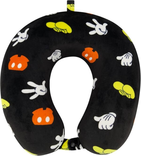 Disney Mickey Mouse Neck Pillow, All Over Print Memory Foam Travel Accessories for Airplane, Car, and Office, Comfortable and Breathable, Black