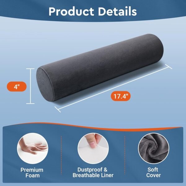 Neck Pillow for Sleeping, Cervical Pillow with Washable Zippered Cover, Cylinder Pillow, Neck Pillows for Travel, Home, Office, (17.4 x 4inch) - Image 2