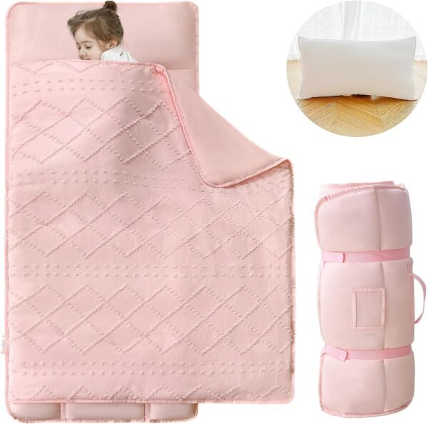 Toddler Nap Mat for Daycare Preschool Girls Boho Tufted Geometric Kids Sleeping Mat Pad Toddler Bedding Set Portable Baby Sleeping Bag with Pillow and Blanket for Travel Camping Outdoor