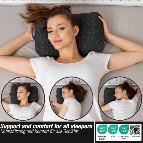 Travel & Camping Comfortable Memory Foam Pillow – Easy to Carry Portable Bag – Temperature Regulating Pillow Case - Perfect for Travelling (Grey) - Image 5