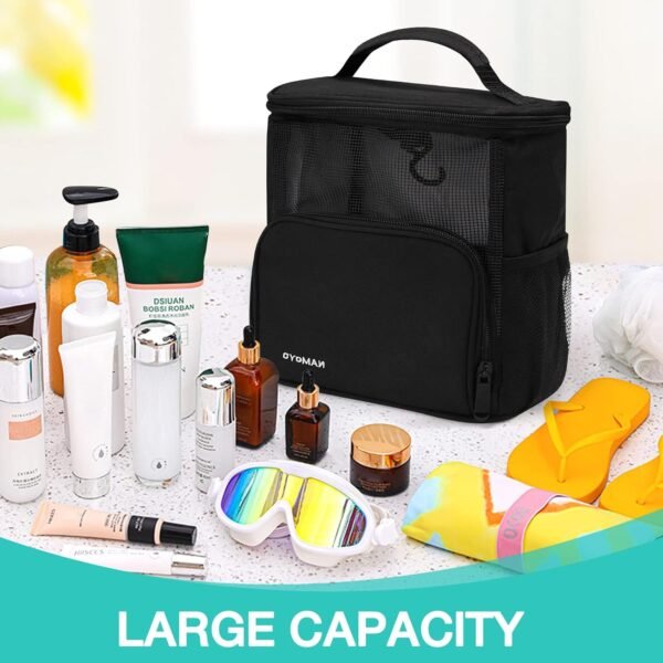 hatisan 1PC Portable Shower Caddy Dorm Room Essentials, Shower Caddy College Hanging Mesh Shower Caddy Bathroom Caddy, Shower Bag for College Shower Caddy Tote Traveling Gym Camping (Black) - Image 2