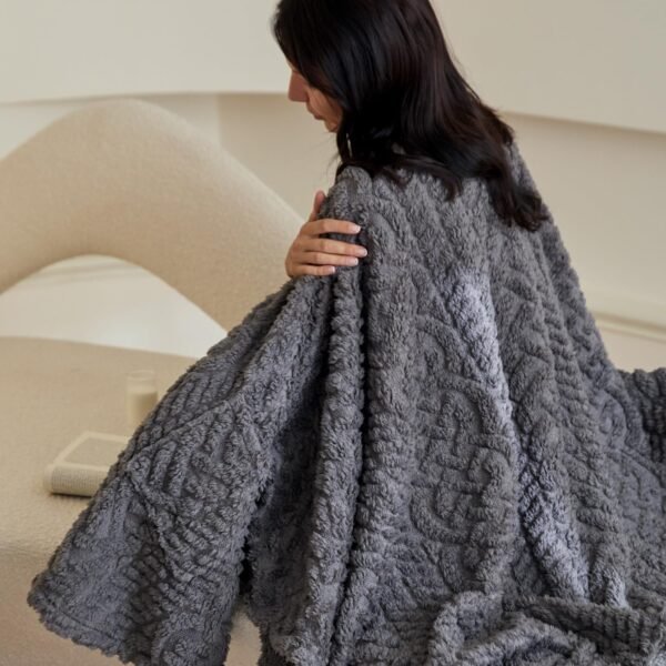 Royoliving Fuzzy Sherpa Wearable Fleece Blanket with Pockets for Adults, Ultra Soft Plush Shawl TV Throw Blankets (Grey, 58'' x 64'') - Image 2