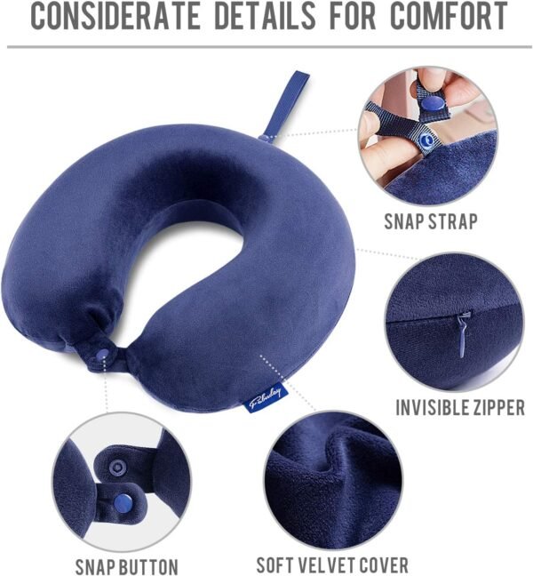 Fabuday Travel Pillow Memory Foam - Head Neck Support Airplane Pillow for Traveling, Car, Home, Office, Travel Neck Flight Pillow with Attachable Snap Strap Soft Washable Cover - Image 6