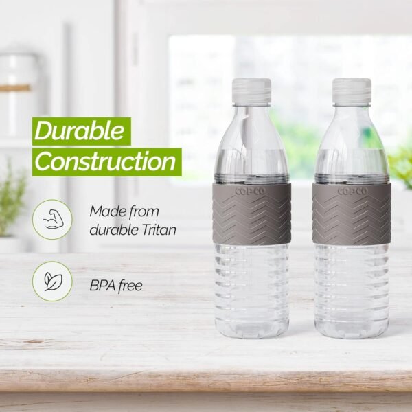 Copco Hydra Reusable Water Bottles | Set of 2 | Non-Slip Sleeve | Spill Resistant Lid | Clear Water Bottles for School, Gym, & Travel | BPA Free Tritan Plastic Water Bottles | 16 Oz (Gray) - Image 3