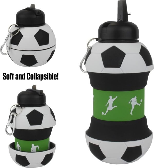 Maccabi Art Clip-On Collapsible 1 Liter, 34 oz. size BPA-Free Silicone Soccer Ball Large Water Bottle for Kids - Image 3