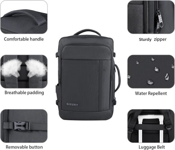 Carry On Backpack, 50L Travel Backpack, Luggage Backpack TSA Flight Approved Laptop Backpack for Men & Women, Large Expandable Backpack 40L Daypack Lightweight Business Weekender Bag, Black - Image 2