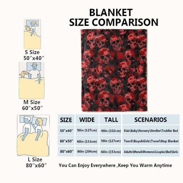 Red Skull Blanket,Gothic Horror Throw Blankets,Gifts for Women Men Boys, Lightweight Soft Fleece Cozy,for Sofa Couch Bed Room Travel,Goth Festival Halloween Decor,50x60in - Image 3