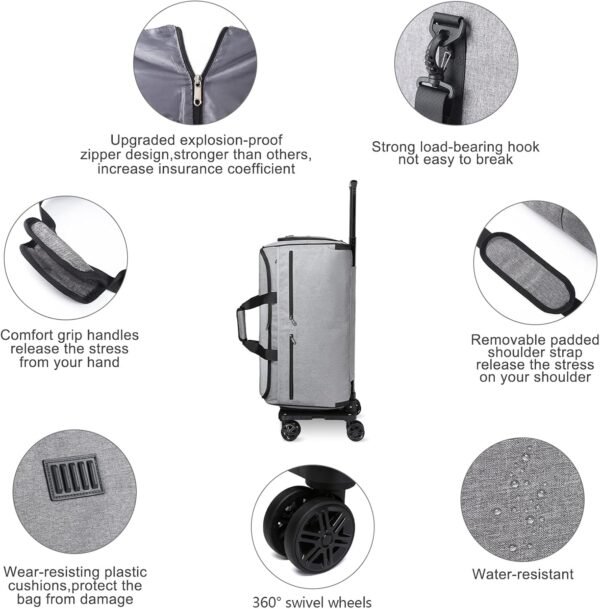 Bukere Rolling Garment Bag, Travel Garment Duffle Bag with Wheels, Carry on 3 in 1 Suit Luggage Bag with Detachable Trolley for Men Women Business Weekender - Image 6