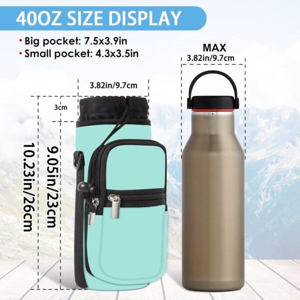 25/32/40/64OZ Water Bottle Bag Holder Carrier- Insulated Crossbody Sling Bag Case Sleeve with Strap and Pockets for Walking,Camping,Hiking,Travel - Image 3