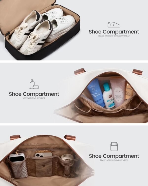 LOVEVOOK Travel Duffle Bag, Weekender Bags for Women with Shoes Compartment, Gym Duffel Bag Carry on Overnight Travel Bags with Toiletry Bag, Tote Hospital Bag for Women Labor Delivery, 3Pcs Set - Image 4