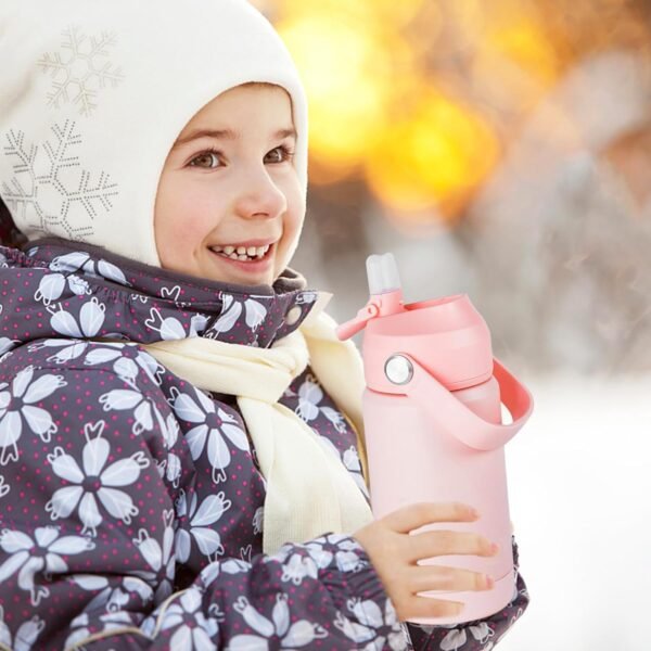 Kerilyn 12oz Kids Insulated Water Bottle, Leak-proof Toddler Cup With Straws Lids, Kids Water Bottles For School Boys Girls, Stainless Steel Vacuum Insulated Bottle For Kids, BPA Free, Pink - Image 7