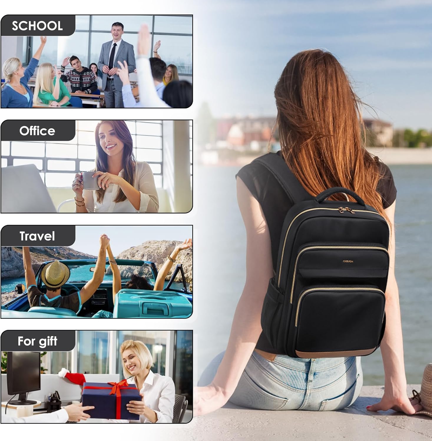 Laptop Backpack for Women,Travel Backpack with Laptop Compartment,Casual Daypack College Bookbag Computer Backpack for Work with Small Organizer Bag,Black - Image 9