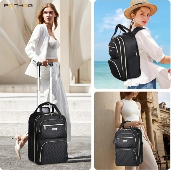 Rolling Backpack for Women - Travel Backpack with Wheels, 15.6 Inch Laptop Wheeled Backpack, Carry on Trolley Suitcase Black Computer Bag for Adults Business College Work Overnight - Image 2