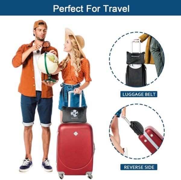 Bnuitland Travel Blanket and Pillow 2 in 1, Soft Flannel Airplane Blanket in Bag Compact-Long Flight Essential for Adults and Kids, Portable Luggage Sleeve and Backpack Clip, 65×40 inch Grey - Image 3