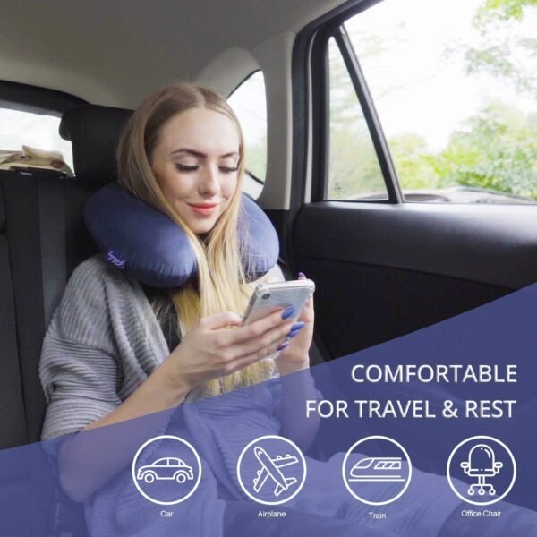 Fabuday Travel Pillow Memory Foam - Head Neck Support Airplane Pillow for Traveling, Car, Home, Office, Travel Neck Flight Pillow with Attachable Snap Strap Soft Washable Cover - Image 3