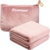 Excervent Travel Blanket 2 in 1 Soft Flannel Airplane Throw Blankets in Soft Bag Pillow case with Hand Luggage Belt, 65x40inch, Pink - Image 7