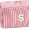 Etercycle Large Travel Makeup Bag, Travel Essential Organizer Cosmetic Bag Personalized Initial Toiletry Pouch Waterproof Preppy Makeup Bag S