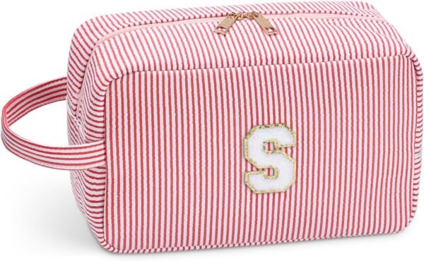 Etercycle Large Travel Makeup Bag, Travel Essential Organizer Cosmetic Bag Personalized Initial Toiletry Pouch Waterproof Preppy Makeup Bag S
