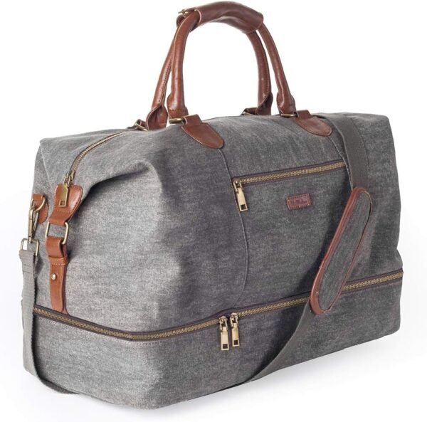 Canvas Travel Tote Luggage Men's Weekender Duffle Bag with Shoe compartment (Grey)