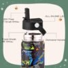 12oz Kids Insulated Water Bottle with Flip Straw & Big Handle, Monster Truck, Double Wall 18/8 Stainless Steel, Leakproof Gift for Kids Boys to School Travel Sports, Hands Wash Only, Black - Image 3