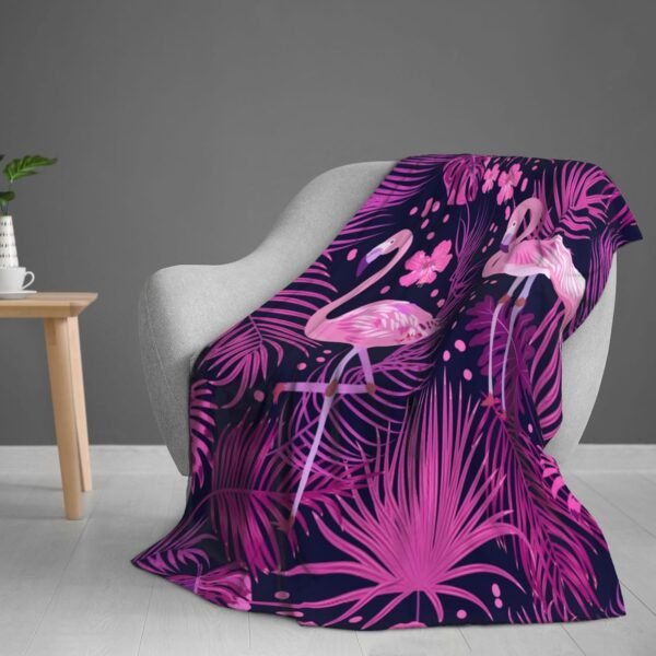 Pink Flamingo with Plam Leaves and Tropical Flowers Throw Blankets All Season Ultra Soft Warm Fleece Blanket for Home Bed Sofa Couch Chair Outdoor Travel Camping 40x30 Inch - Image 9