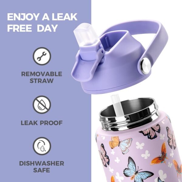 Choco Mocha Kids Insulated Water Bottle for Girls with Straw for School Stainless Steel with Handle Insulated Spill Proof Water Bottle for Kids 14 Oz,Pink Leopard - Image 3