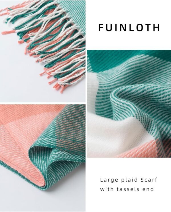 Fuinloth Women's Large Plaid Scarf Fashion Long Shawl Wrap for Winter Warm Lightweight - Image 3