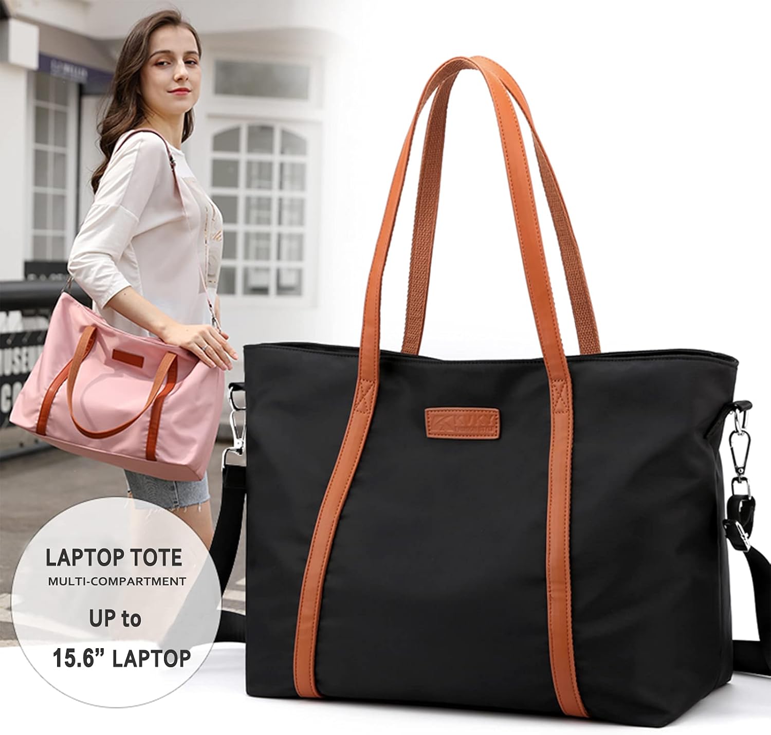Laptop Bag Waterproof Lightweight Tote Bag for Women Nylon Briefcase Computer Work Shoulder Handbag Fits 15.6 inch Laptop - Image 7
