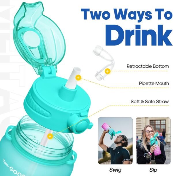 Water Bottles 1 / Half Gallon with Time Marker and Straw, Large Fitness Sports Motivational Bottle, Wide Mouth Leakproof and BPA Free for Travel, Gym,office,school - Image 3