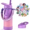 Mininoo Insulated Kids Water Bottle, 16oz Stainless Steel Water Bottle Kids with Paracord Handle for Girls, Boys（Purple/Pink）
