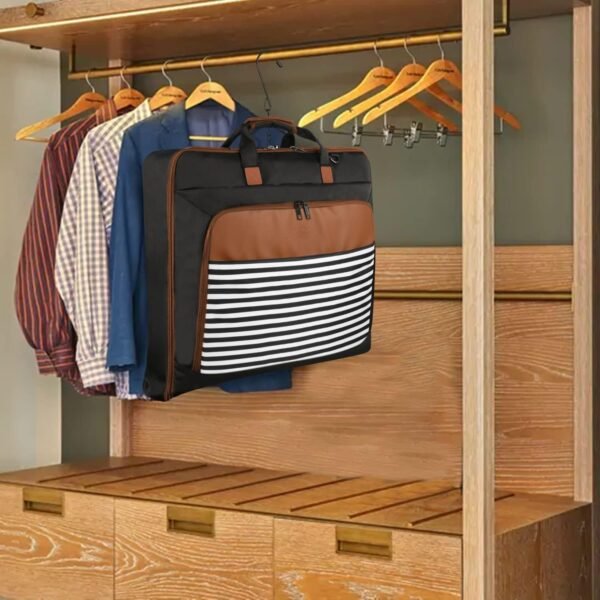 MATEIN Suit Carry On Garment Bags for Travel, Suit Bag with Detachable Adjustable Shoulder Strap, Waterproof Foldable Luggage Bag for Men Women, Large Compartment for Carrying Clothes, Black Stripe - Image 7
