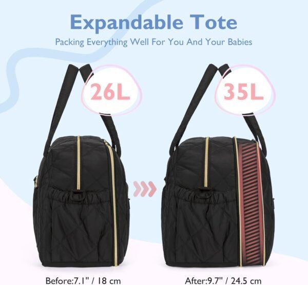 mommore Diaper Bag Tote, Large Baby Bag Expandable for 2 Kids/Twins, Lightweight Mommy Bag Quilted Tote Bag Travel Hospital - Image 2