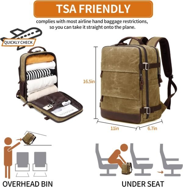Travel Backpack for Men Carry On Backpack Flight Approved Personal Item Backpack, 17 inch Laptop Backpack Casual Daypack Weekender Business Hiking Backpack, Brown - Image 4