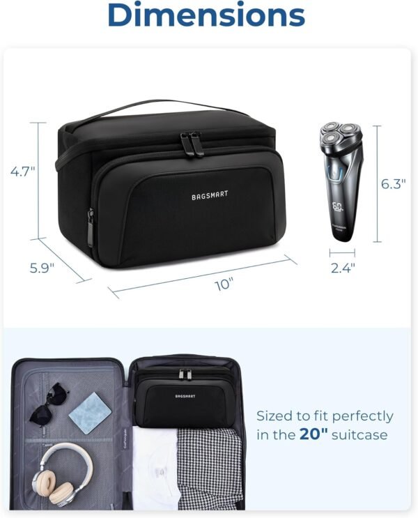 BAGSMART Toiletry Bag for Men, Wide Opening Travel Bag for Toiletries, Dopp Kit Water Resistant Shaving Hygiene Bag for Bathroom Shower, Toiletries Accessories,Travel Essentials-Gray - Image 6