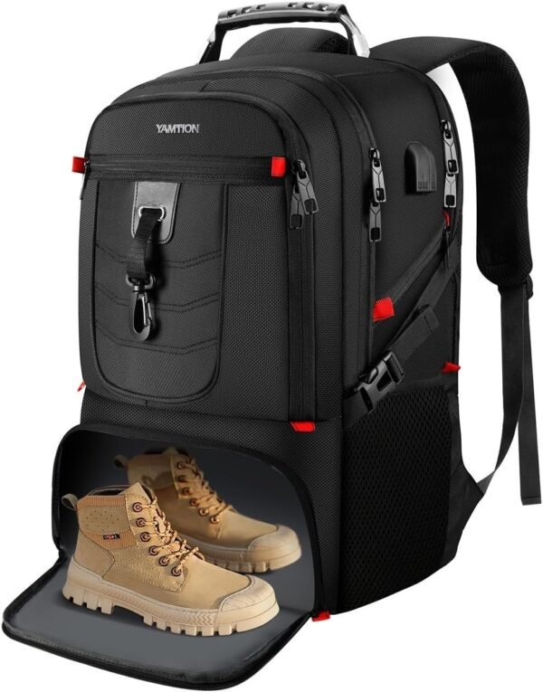 Travel Business Laptop Backpack for 18.4in PC with Shoe Compartment USB Charging Port,Sport Gym Bag for College Hiking Camping,Waterproof School Bookbag for Men Women Boys,Black