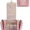 BAGSMART Travel Toiletry Bag for Women, Puffy Hanging Toiletry Bag with Hook, Water-resistant Toiletry Organizer for Full Sized Toiletries, Dark Pink