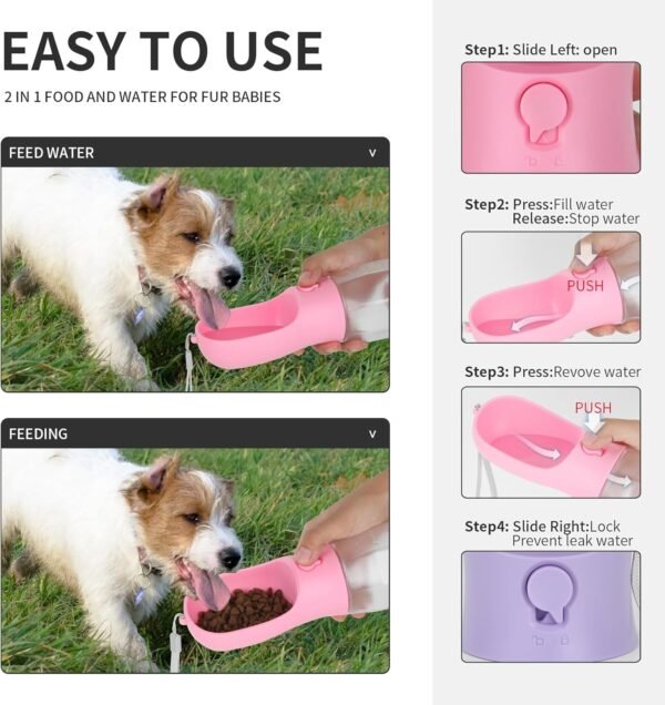 Ultimate Dog Travel Companion: 3-in-1 Water Bottle, Food Container, and Waste Bag Dispenser for Outdoor Adventures (20 Ounce, Vine Purple) - Image 3