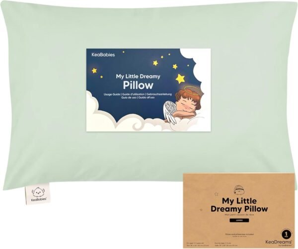 KeaBabies Toddler Pillow with Pillowcase, Jumbo 14X20 - Soft Organic Cotton Toddler Pillows for Sleeping - Machine Washable - Perfect for Travel, Toddler Bed Set (Sage)