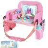 Kids Travel Tray for Toddler Car Seat, Lap Tray for Girl Activities with Dry Erase Board & Cooler Cup Holder, Road Trip Essentials Accessories with No-Drop Large Tablet iPad Holder Stand,Pink
