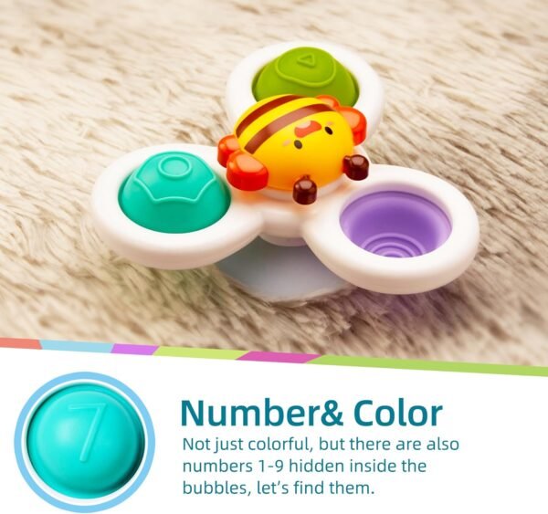 LiKee Strong Suction Cup Fidget Spinnerz Sensory Bath Toys for Baby 10 12 18 Months Airplane Car Travel Table & Window Toys for 1 2 Year Old Toddler Boys and Girls (Sun) - Image 3