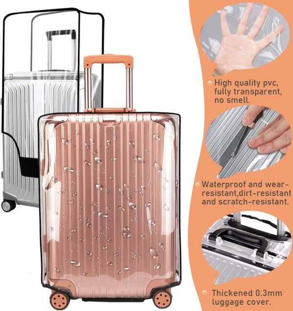 Clear Luggage Cover, 20 Inch Travel Suitcase Cover, Luggage Cover Protector Tsa Approved Fully Transparent Waterproof Dustproof Anti-Scratch(16.93" H x 13.78" L x 9.45" W) - Image 3