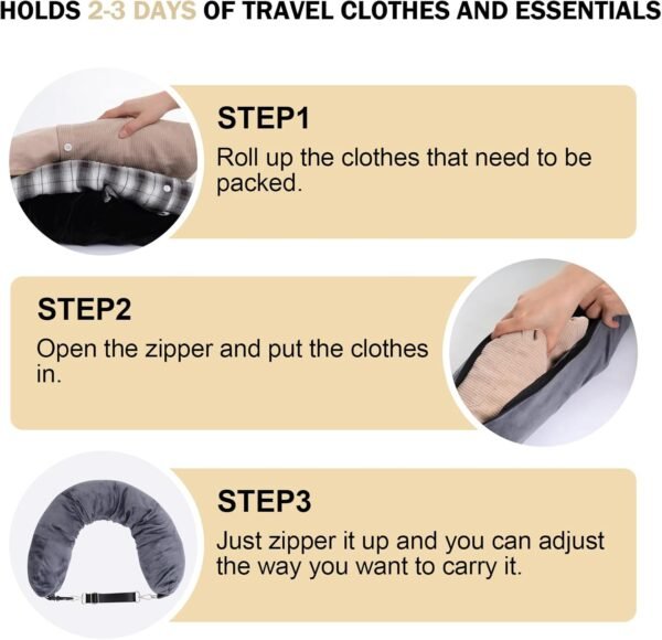 Stuffable Neck Pillow for Travel Stuffable Travel Pillow for Extra Luggage Travel Neck Pillow Stuffable with Clothes Soft Velvet Neck Pillow Cover with Eye Mask Earplugs Storage Bag - Image 2