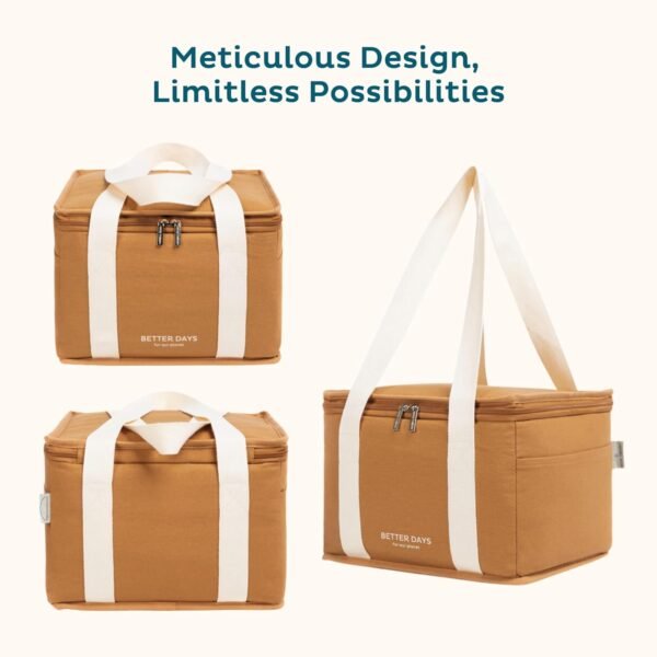 Large Insulated Lunch Bag for Women and Men - 100% Leak Proof, Cooler Bags Insulated, Lunch Box - Cooler Bag for Cold and Hot Food with Zippered Top - for Work, Picnic (CaraCream) - Image 4