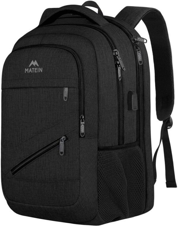 MATEIN Extra Large Business Travel Anti Theft Laptop Backpack, 18 Inch TSA Airline Approved Carryon Backpack for Women Men, Work Bag with USB Port and Luggage Strap, Black